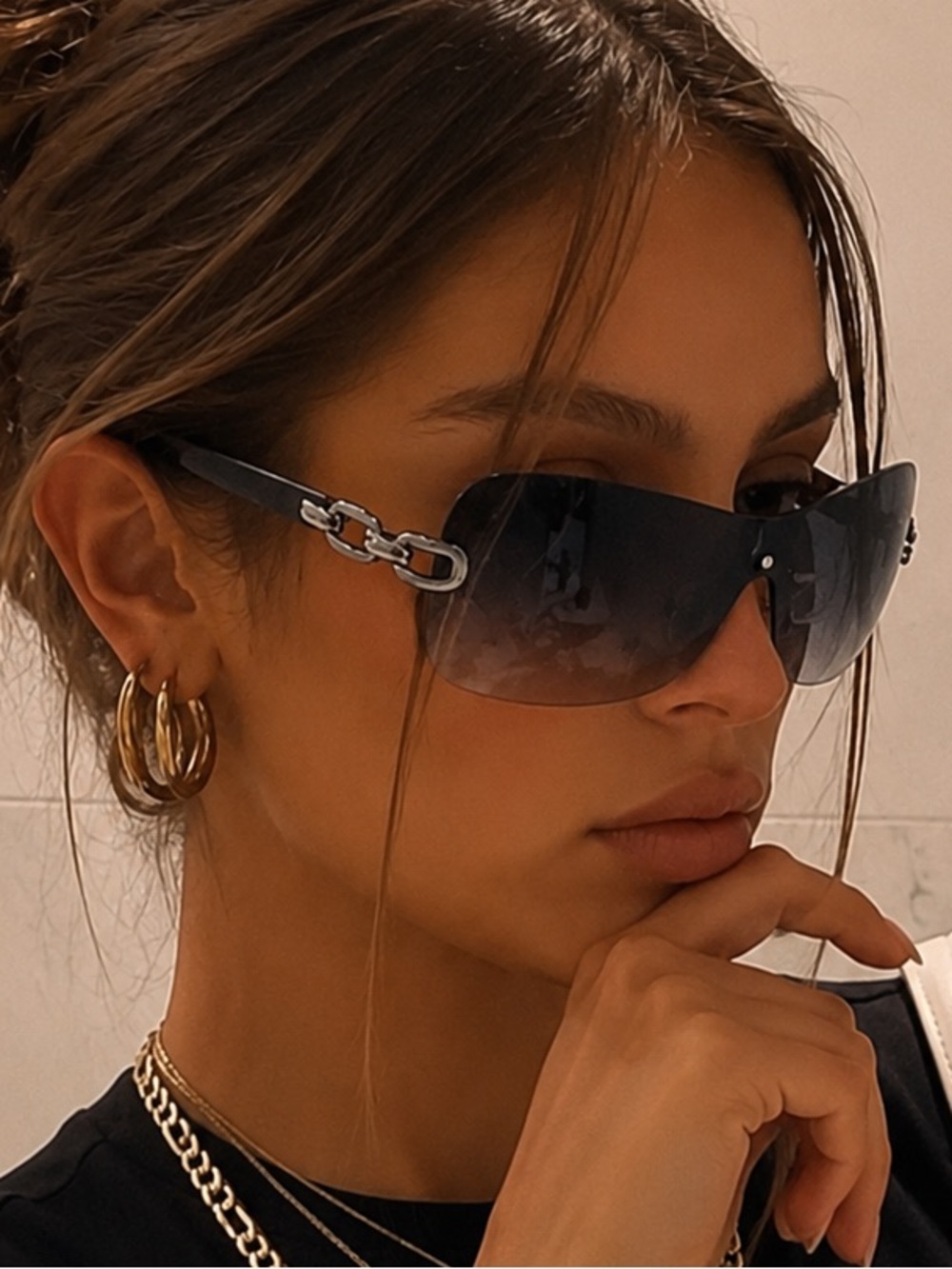 Chain-Detail Shield Sunglasses